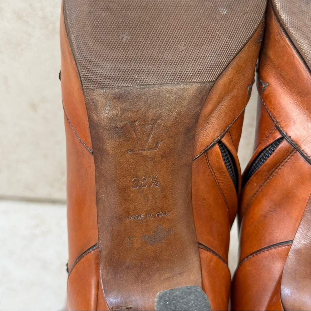 Louis Vuitton Cognac Beautiful Stitching Ankle Boots 38.5 - Picture 8 of 11